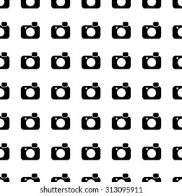 photo camera vector icon seamless pattern, tiling ornament on white.