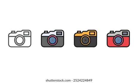 Conjunto de iconos de Vector de cámara fotográfica con diferentes colores. Conjunto de ilustración de diseño de logotipo de cámara fotográfica, icono plano de cámara retro.