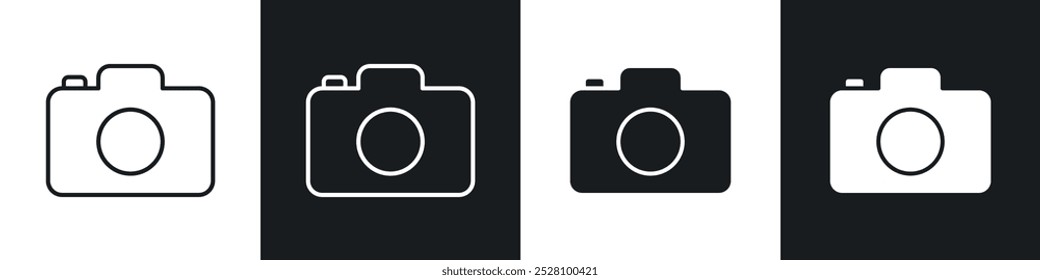 Photo Camera vector icon set in black and white