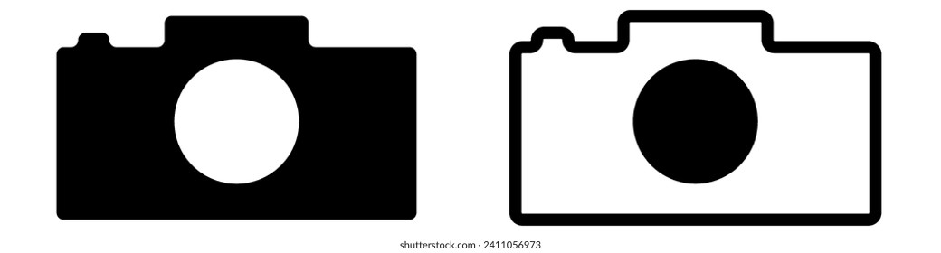 Símbolo de icono del vector de cámara fotográfica y línea