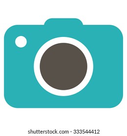 Photo Camera vector icon. Style is bicolor flat symbol, grey and cyan colors, rounded angles, white background.