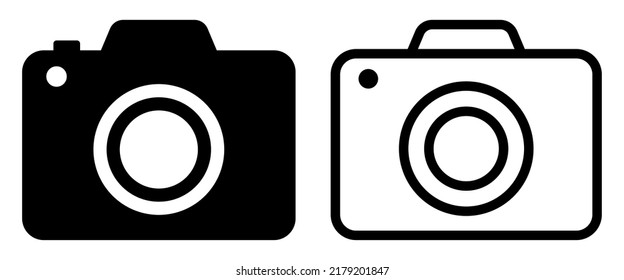 Iconos vectoriales de cámara fotográfica. Aparato fotográfico, signo fotográfico de instantánea. 

