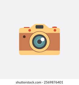 Photo camera vector with lens and buttons, Colorful digital device illustration, isolated in white background