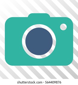 Photo Camera vector pictogram. Illustration style is flat iconic bicolor cobalt and cyan symbol on a hatch transparent background.
