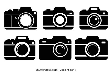 Photo Camera vector silhouette. Icons set of photography. Photography concept design. Minimalist vector illustration. Isolated on a white background