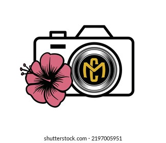Photo camera and Video with Flower vector icon. Photography Lens icon.