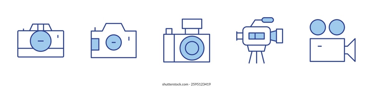 photo camera, video camera, camera. Camera Icon vector illustration. Line Duotone style. Editable stroke.