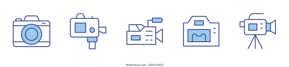 photo camera, video camera, camera. Camera Icon vector illustration. Line Duotone style. Editable stroke.