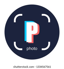 Photo camera viewfinder element. Defocused P letter