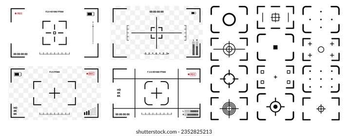 Photo camera viewfinders collection. Set of video and photo camera viewfinder display. Video camera viewfinder template collection