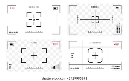 Photo camera viewfinders collection. Set of video and photo camera viewfinder display. Video camera viewfinder template collection