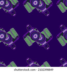 Photo camera vintage seamless pattern. Retro photo cameras design. Repeated texture in doodle style for fabric, wrapping paper, wallpaper, tissue. Vector illustration.