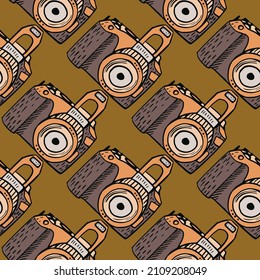 Fotokamera Vintage nahtlose Muster. Retro Fotokameras Design. Wiederholte Textur im Doodle-Stil für Stoff, Wickelpapier, Tapete, Gewebe. Vektorgrafik.