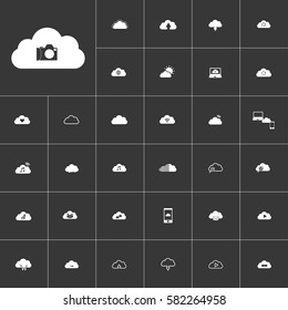 photo camera. white clouds icon set on gray background to use in web and mobile UI