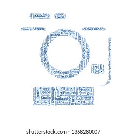 photo camera word cloud. tag cloud about photo camera