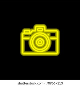 Photo camera yellow glowing neon ui ux icon. Glowing sign logo vector