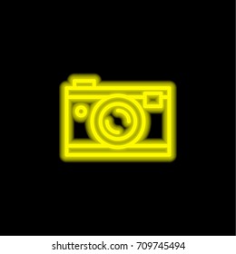 Photo camera yellow glowing neon ui ux icon. Glowing sign logo vector
