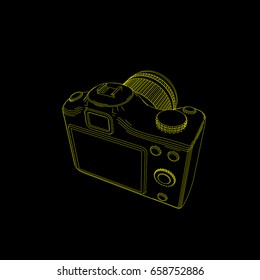 Photo camera.Isolated on black background.Vector outline illustration.