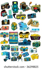 Photo Cameras onWhite (hand drawn vector)