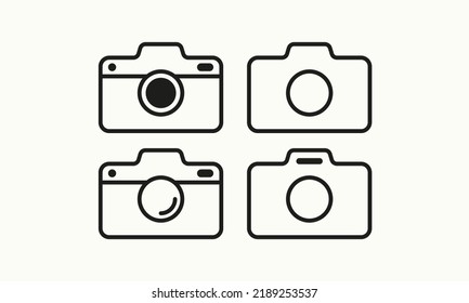 Photo cameras set icon. Take pictures, image, photographer, digital, device, shutter, lens, creative occupation, hobby, art. Technology concept. Vector line icon for Business and Advertising.