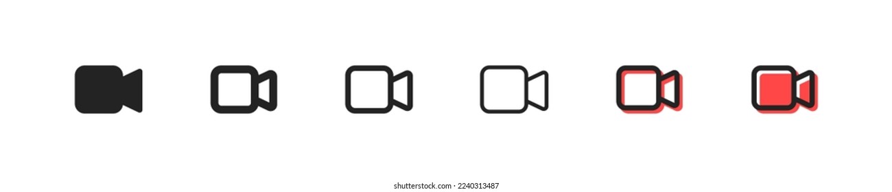 Photo cameras set icon. Take pictures, image, photographer, digital, device, shutter, lens, creative occupation, hobby, art. Technology concept. Six vector line icon in different styles