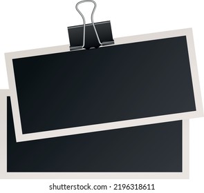 Photo Card Attach With Paper Clamp. Realistic Mockup