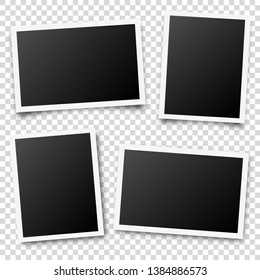 Photo Card Frame,film Set. Retro Vintage Photograph With Shadow. Digital Snapshot Image. Photography Art. Template Or Mockup For Design. Vector Illustration