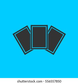 Photo card icon flat. Simple vector black pictogram on blue background