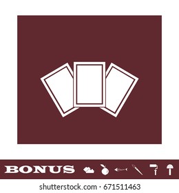 Photo card icon flat. White pictogram on brown background. Vector illustration symbol and bonus icons