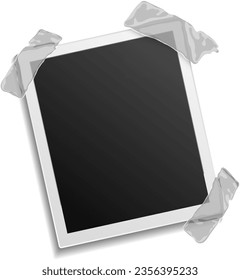 Photo card mockup. Empty frame with transparent tape