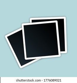 Photo card template with white indent. Sample photo frames with shadow on a gray background. Blank photo mockup, photo frame. vector image.	