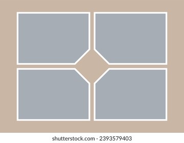 Photo cards with beveled angles. Four empty rectangular photo frames. Mockup for design, presentations, banners, advertising, collages. Blank template on beige. EPS10.