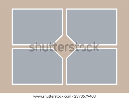 Photo cards with beveled angles. Four empty rectangular photo frames. Mockup for design, presentations, banners, advertising, collages. Blank template on beige. EPS10.