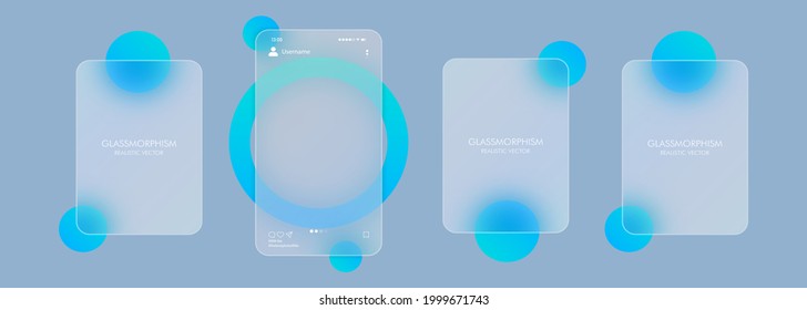 Photo carousel template. Social media concept. Glassmorphism style. Vector illustration. Realistic glass morphism effect with set of transparent glass plates..