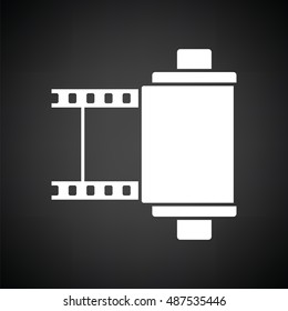 Photo cartridge reel icon. Black background with white. Vector illustration.