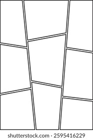 Photo collage frame icon. Collage grid manga, Empty page frame for comic book, photo collage, isolated on transparent background. Picture frame, digital photo wall template, vector illustration.