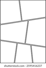 Photo collage frame icon. Collage grid manga, Empty page frame for comic book, photo collage, isolated on transparent background. Picture frame, digital photo wall template, vector illustration.