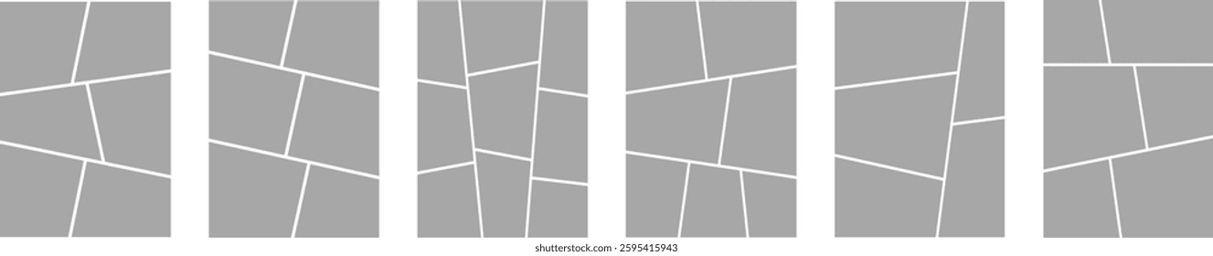 Photo collage frame icon set. Collage grid manga, Empty page frame for comic book, photo collage, isolated on transparent background. Picture frames, digital photo wall template, vector illustration.