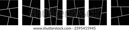 Photo collage frame icon set. Collage grid manga, Empty page frame for comic book, photo collage, isolated on transparent background. Picture frames, digital photo wall template, vector illustration.