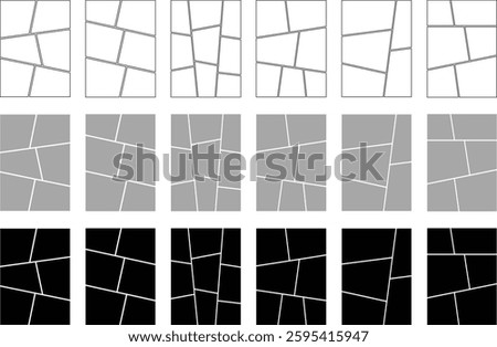 Photo collage frame icon set. Collage grid manga, Empty page frame for comic book, photo collage, isolated on transparent background. Picture frames, digital photo wall template, vector illustration.