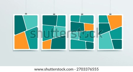 Photo collage frames mockup and abstract modern art posters set. Empty page frame for comic book, photo collage, abstract contemporary art posters on wall background. Picture frames. Editable vector