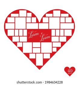Photo collage frames template in heart. Family photo collage frames template for interior design. Vector collage layout for photo montage. Forty-one ready-made templates. writing area.