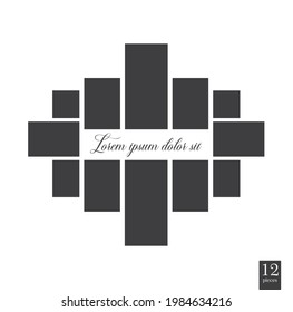 Photo collage frames template for interior design. Family photo collage frames template for interior design. Vector collage layout for photo montage. Twelve ready-made templates. Writing area
