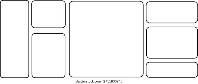 Photo collage grid template set with rounded corners. Comic book panel layout.