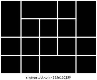 Photo collage grid vector template, background and rectangle shape for wall mood board, pattern for picture display presentation.