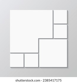Photo collage mockup. Vector moodboard template. Album brandboard. Mood board background. Portfolio images layout. Retro photoframe. Mosaic picture square frame. Scrapbook grid.