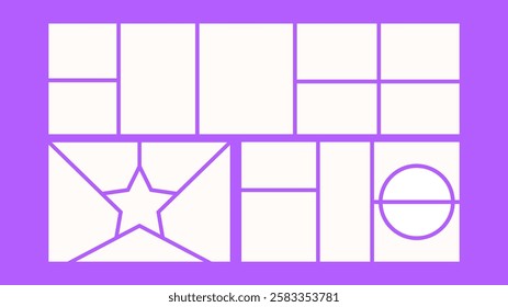 Photo collage or mood board with different shapes. Web template for presentation.