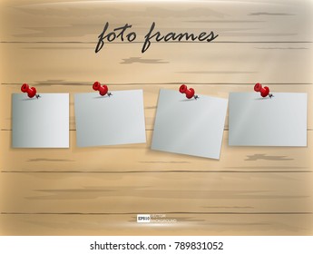 Photo collage on the background of a wooden wall