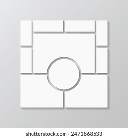 Photo collage pictures frame. Mosaic template. Moodboard layout. Mood board grid with circle. Portfolio images. Empty album brandboard. Retro gallery background. Vector illustration.