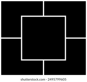 Photo collage square shape template design. Rectangle mosaic, black grid family picture album. empty moodboard grid background .
